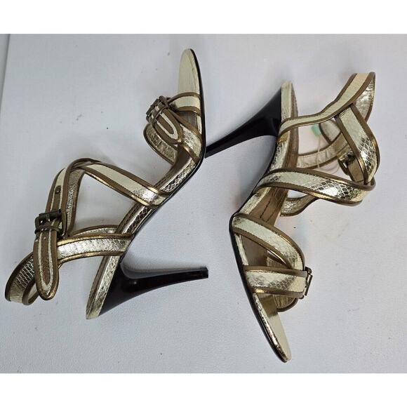 Women's shoes CafèNOIR EU 40 (US 9) Sandals Heels gold/bronze trim leather NEW - Picture 5 of 10